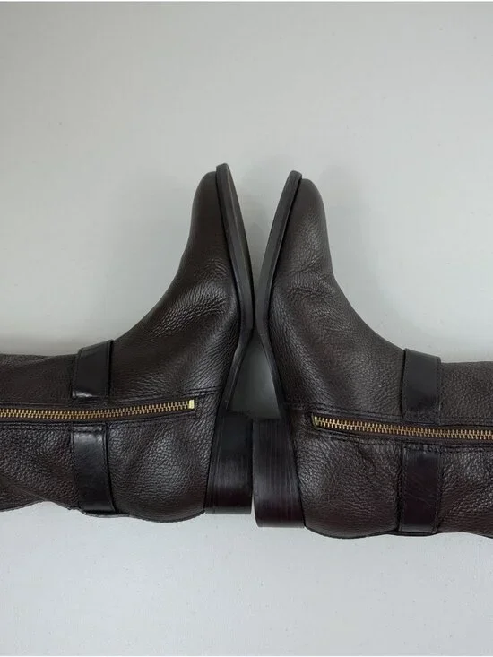 Tory Burch Elina Riding boots brown leather gold tone logo turnblock size 8.5 - Picture 7 of 10